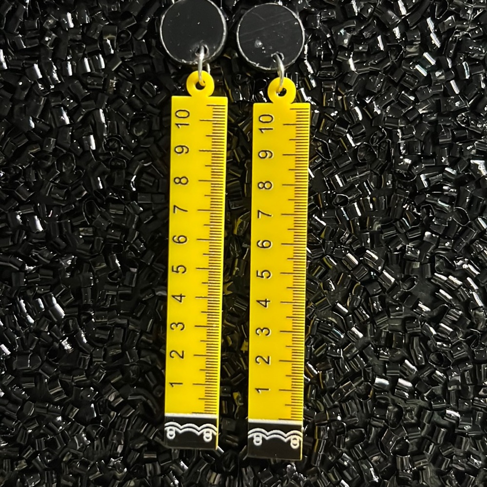 Yellow & Black Ruler Earrings for Pierced Ears